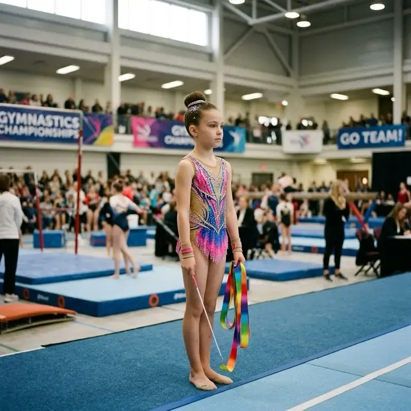 Спортсменка сосредоточенно готовится к выходу