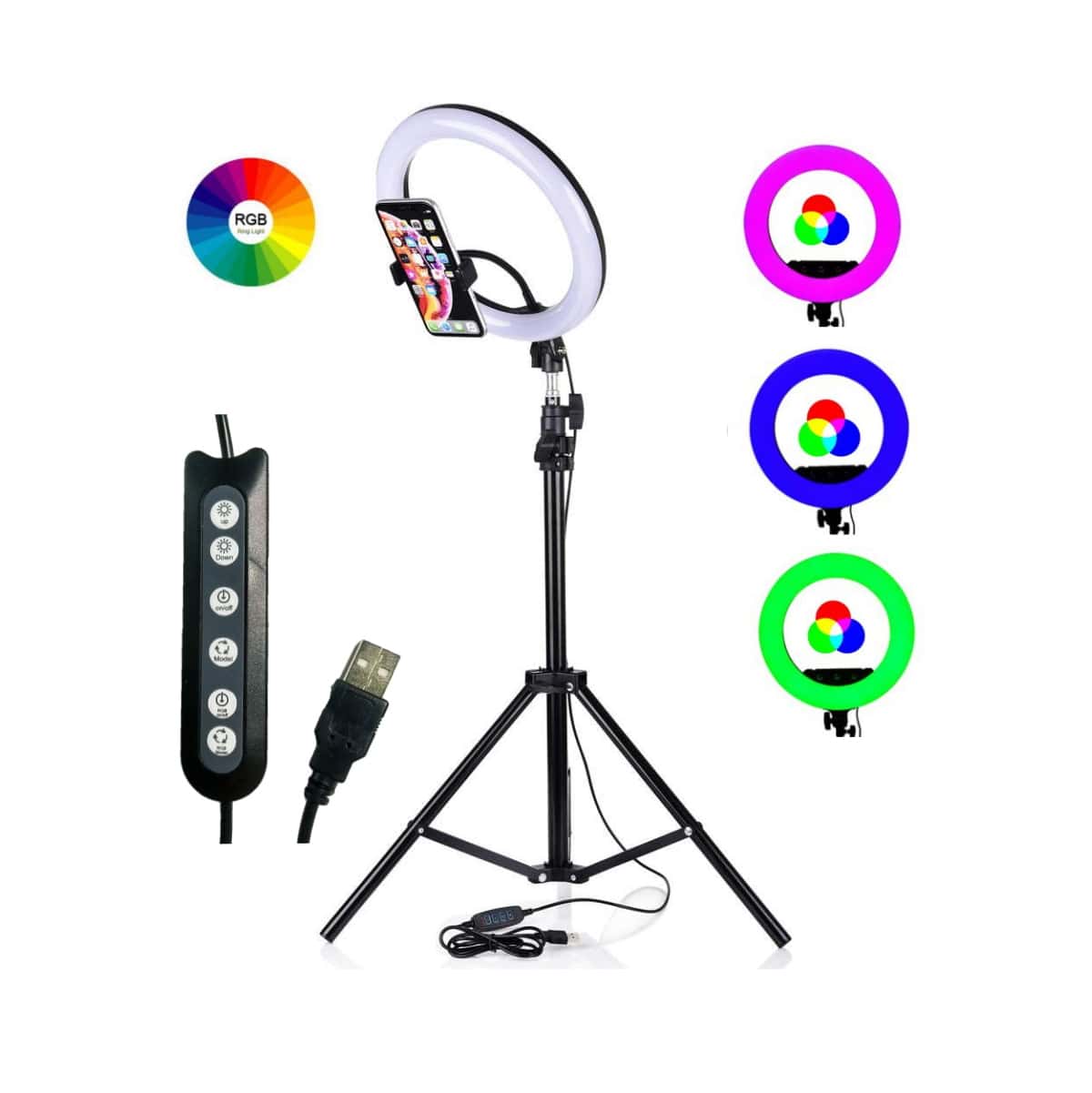 Цветная кольцевая лампа Ring Fill Light RGB 26 см со штативом 2 метра