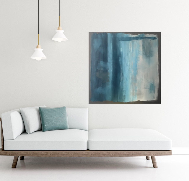 синяя абстракция над диваном poliakovaart