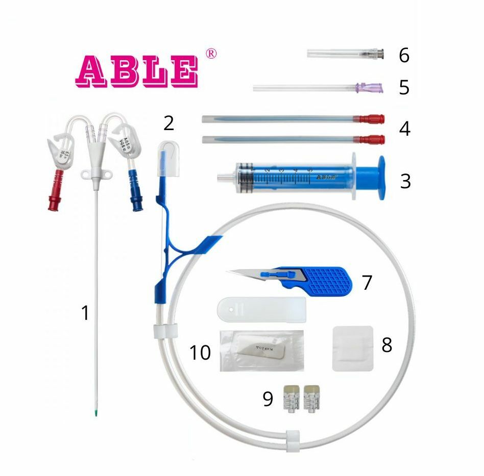 Набор для катетеризации для гемодиализа с 2-x канальным катетером ABLE