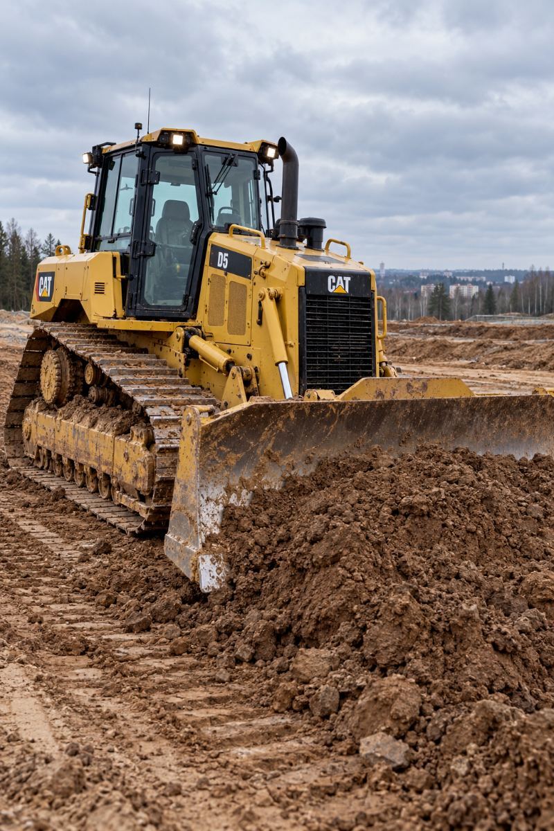 Гусеничный бульдозер Caterpillar D5 с опущенным отвалом