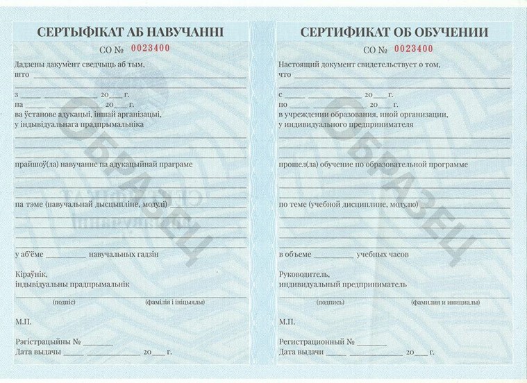 Сертификат государственного образца