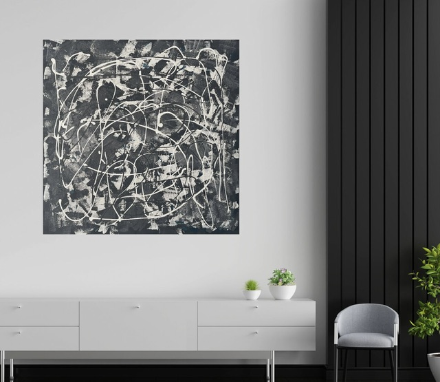 черно-белая абстракция на белой стене poliakova art