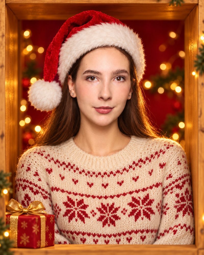 Świąteczny portret AI tej samej osoby