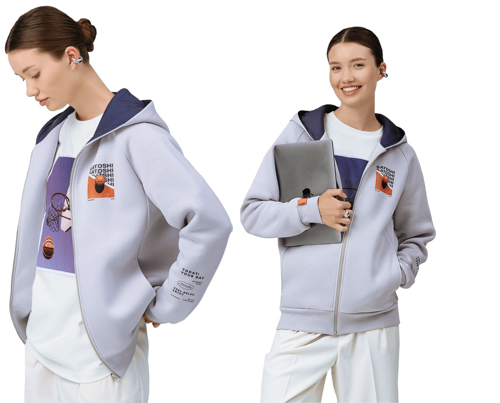 Девушка в худи производства Satoshi brand 