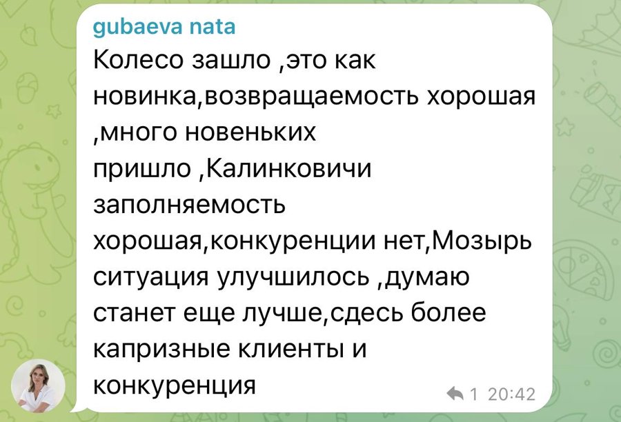 Отзыв Натальи: колесо зашло, много новеньких пришло